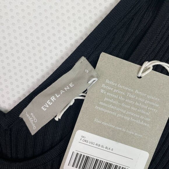 Everlane The Ribbed Viscose Scoop Neck Fitted Stretch Midi Dress Black S - Picture 9 of 11